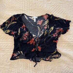 Leith Multicolor Floral Tie-Front Blouse
